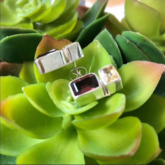 Vintage Custom Garnet Citrine Earrings - Picture 3 of 8